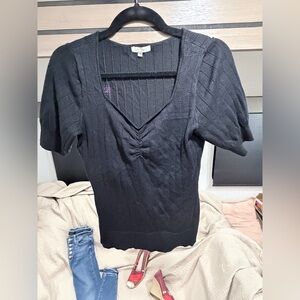 Black V-Neck Knit Top